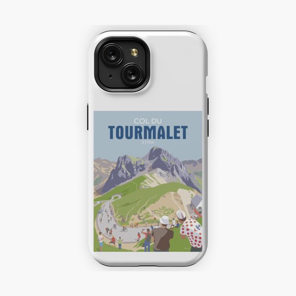 Protective iPhone Case Col Du Tourmalet Inspired Mountain Scenic Decorative Phone Case French Cycling Route Shell IP15 Magnetic MagSafe Compatible