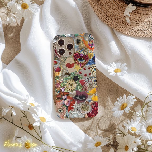 Protective iPhone Case Colorful Mosaic Glass Tile Phone Case Trendy Festival Design IP15 Pro Magnetic MagSafe Compatible