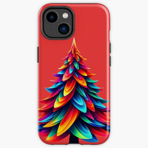 Protective iPhone Case Colorful Origami Winter Tree Paper Fold Craft Graphic Shield IP13/14 Magnetic MagSafe Compatible