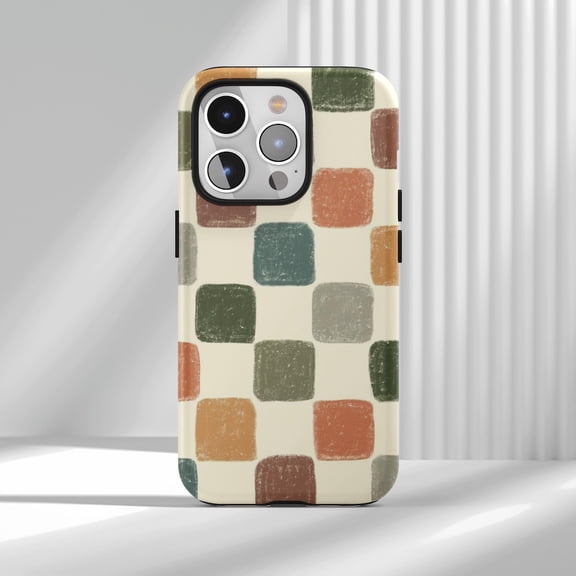 Protective iPhone Case Colorful Simple Squares Protective Cell Phone Case Tough Cover Dark Plaid Cover IP16 Magnetic MagSafe Compatible