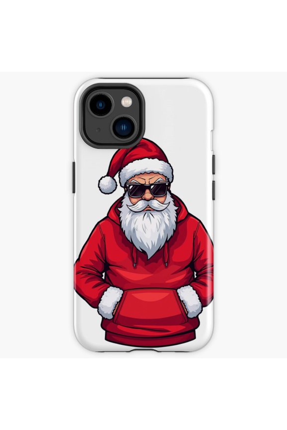 Protective iPhone Case Cool Santa Claus In Red Hoodie Modern Urban Winter Sunglasses Shield IP13/14 Magnetic MagSafe Compatible