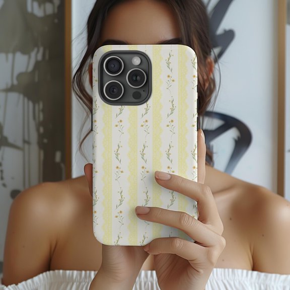Protective iPhone Case Coquette Butter Yellow Floral Lace Phone Case Flower Spring Art IP13/14 Magnetic MagSafe Compatible