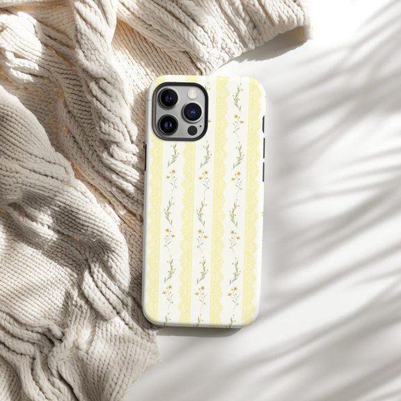 Protective iPhone Case Coquette Butter Yellow Floral Lace Phone Case Flower Spring Design IP13/14 Magnetic MagSafe Compatible