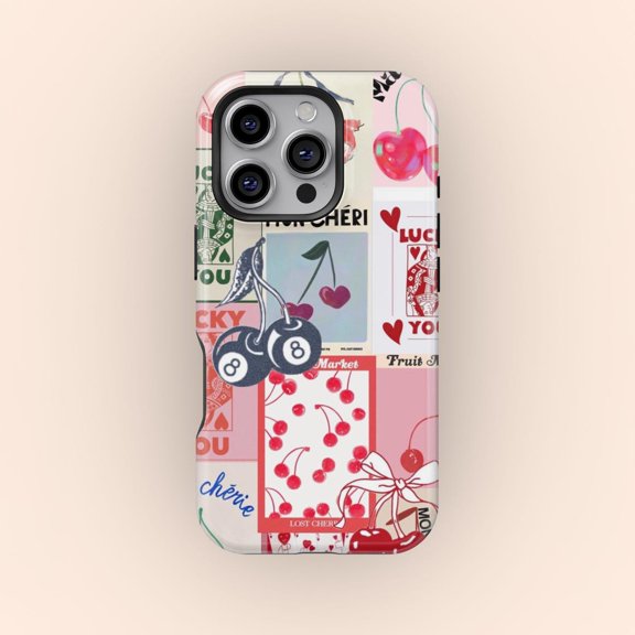Protective iPhone Case Coquette Cherry Collage Preppy Cute Aesthetic Girly Red Fruit Case IP13/14 Magnetic MagSafe Compatible
