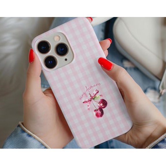 Protective iPhone Case Coquette Cherry Phone Case Ribbon Bow Balletcore Fruit Inspired Cover IP15 Magnetic MagSafe Compatible