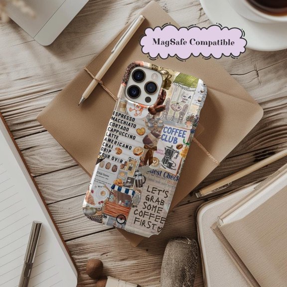 Protective iPhone Case Coquette Coffee Collage Cell Phone Case Fall For Lovers Scrapbook Cover IP15 Magnetic MagSafe Compatible