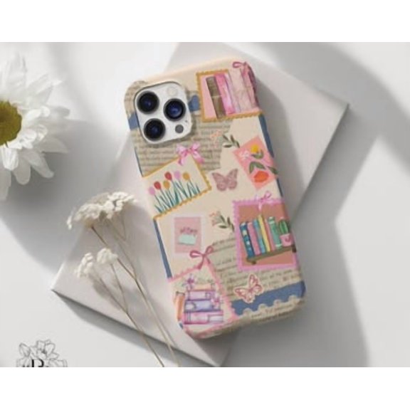 Protective iPhone Case Coquette Collage Book Phone Case Book Club Aesthetic Light Academia IP13/14 Magnetic MagSafe Compatible