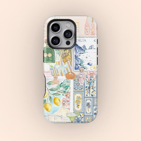Protective iPhone Case Coquette Italian Summer Collage Version Coastal Italy Vacation Shield IP15 Magnetic MagSafe Compatible