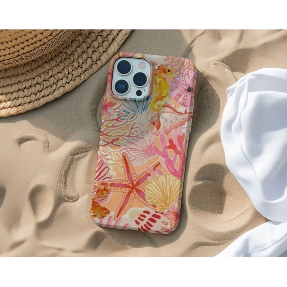Protective iPhone Case Coral Collage Phone Case Pink Ocean Aesthetic IP13/14 Magnetic MagSafe Compatible