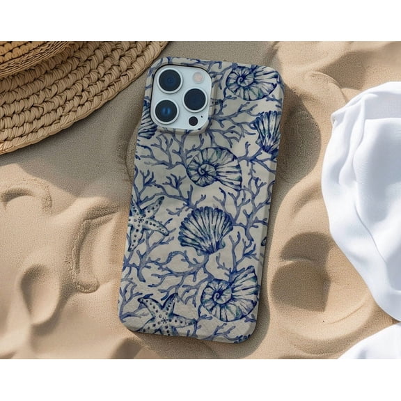 Protective iPhone Case Coral Collage Phone Case with Blue Ocean Theme Array IP13/14 Magnetic MagSafe Compatible