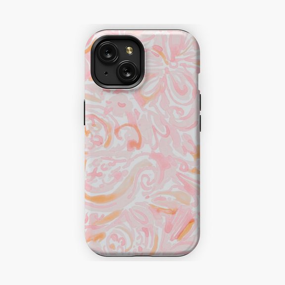 Protective iPhone Case Coral Pink Floral Phone Case Elegant Botanical Pattern IP13/14 Magnetic MagSafe Compatible