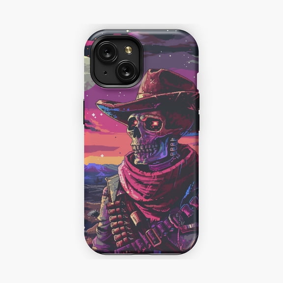Protective iPhone Case Cosmic Cowboy Pixel Art Retro Style Phone Case 8-Bit Arcade Desert Sci-Fi Cover IP16 Magnetic MagSafe Compatible