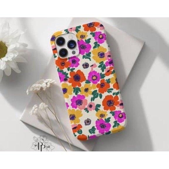 Protective iPhone Case Cottagecore Daisy Floral Phone Case Boho Botanical Slim Cover IP13/14 Magnetic MagSafe Compatible