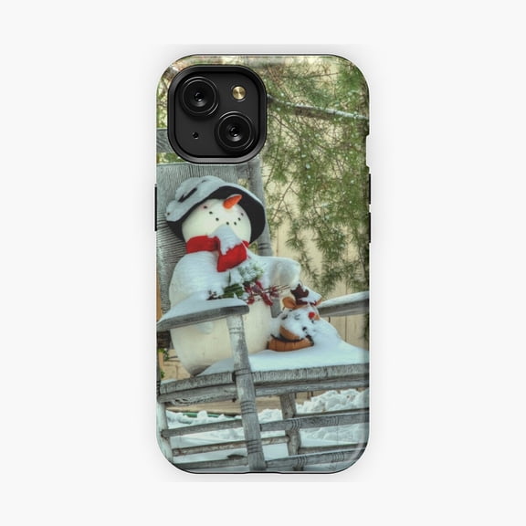 Protective iPhone Case Country Snowman Winter Decorative Phone Case Primitive Rustic Folk Art Portrait Shield IP16 Magnetic MagSafe Compatible
