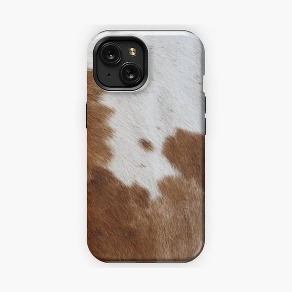 Protective iPhone Case Cow Hide Brown and White Animal Print Country Phone Case IP13/14 Magnetic MagSafe Compatible