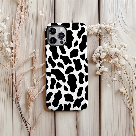 Protective iPhone Case Cow Print Protective Cell Phone Case Black And White Animal Cover IP16 Magnetic MagSafe Compatible