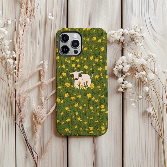 Protective iPhone Case Cow Protective Cell Phone Case Yellow Flower Print Dual Layer Cover IP15 Magnetic MagSafe Compatible