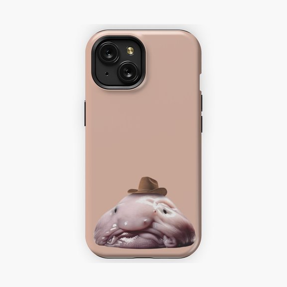 Protective iPhone Case Cowboy Blob Fish Cartoon Western Style Phone Case Deep Sea Creature Shield IP13/14 Magnetic MagSafe Compatible