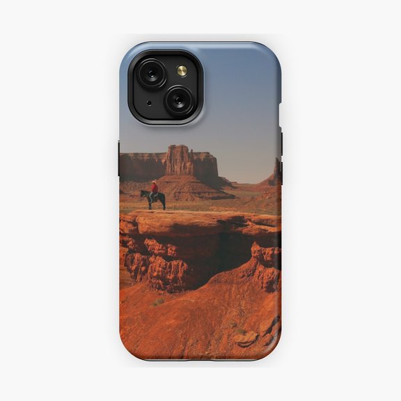 Protective iPhone Case Cowboy In Monument Valley Desert Scene Phone Case Famous Red Canyon Guard IP15 Magnetic MagSafe Compatible