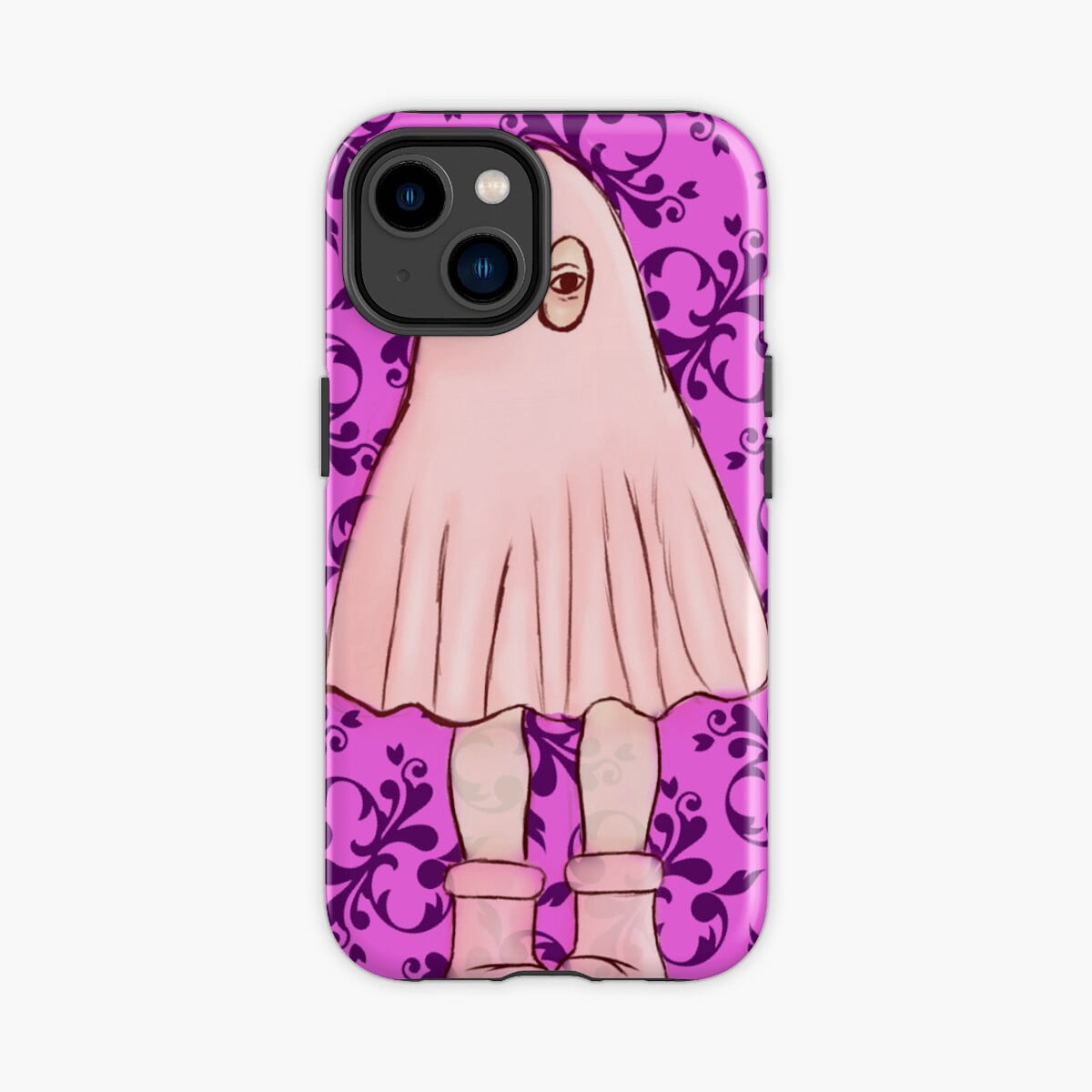Protective iPhone Case Cozy Pink Ghost Cute Design Phone Case IP16 Pro ...