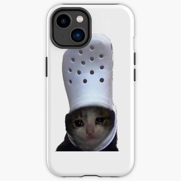 Protective iPhone Case Crying Cat Croc Tearful Internet Expressive Feline Face Shield IP13/14 Magnetic MagSafe Compatible