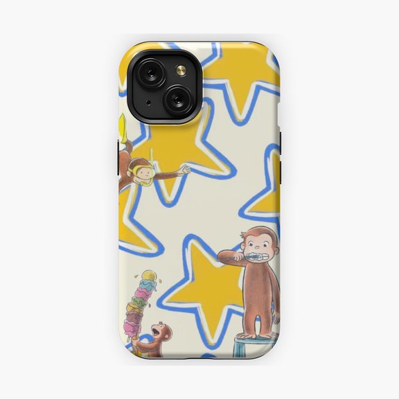Protective iPhone Case Curious Monkey Phone Case Playful Character Art IP13/14 Magnetic MagSafe Compatible