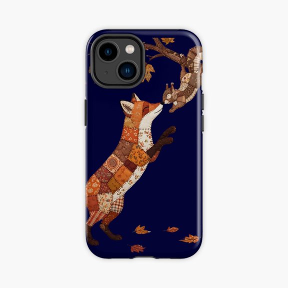 Protective iPhone Case Cute Autumn Patchwork Fox Squirrel Phone Case IP13/14 Magnetic MagSafe Compatible