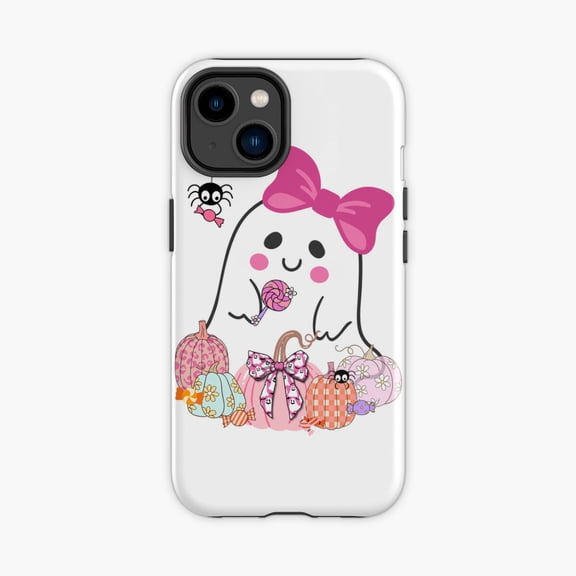 Protective iPhone Case Cute Baby Ghost Pink Bow Spider Phone Case IP13/14 Magnetic MagSafe Compatible