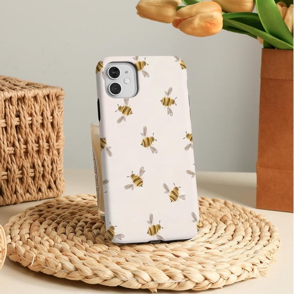 Protective iPhone Case Cute Bees Sweet Nature Art Honeycomb Insect Hexagon Grid Shield IP13/14 Magnetic MagSafe Compatible