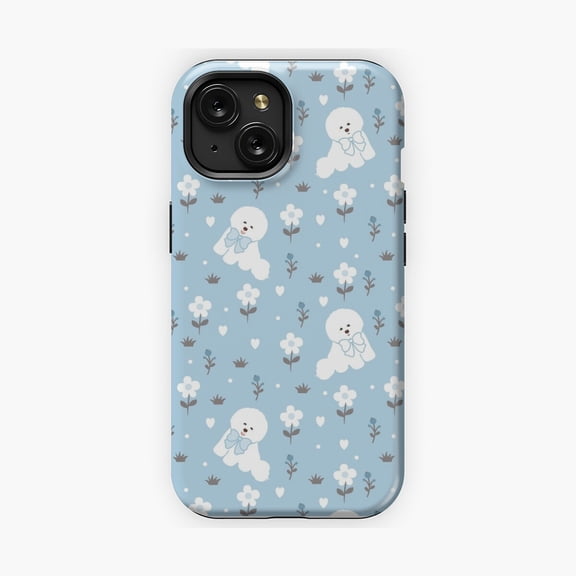 Protective iPhone Case Cute Bichon Frise In Snowy Winter Garden Phone Case Fluffy White Puppy Cover IP13/14 Magnetic MagSafe Compatible