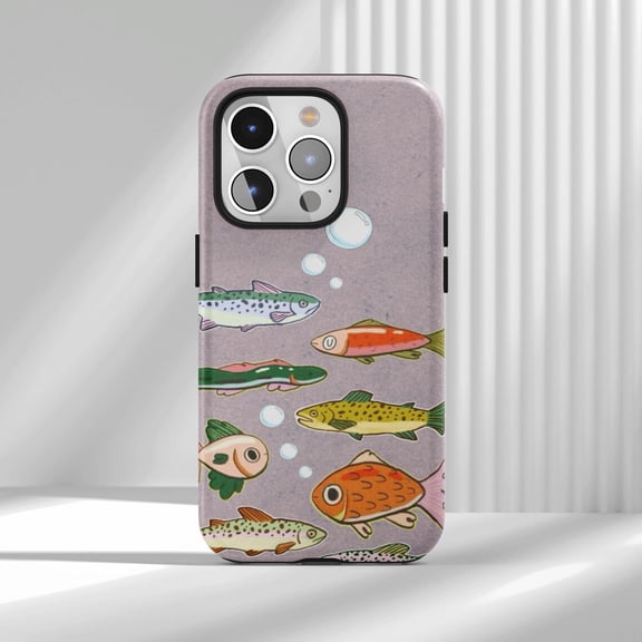 Protective iPhone Case Cute Colorful Fish Protective Cell Phone Case Childlike Cartoons Aesthetic Preppy Cover IP13/14 Magnetic MagSafe Compatible