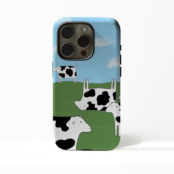 Protective iPhone Case Cute Cow Protective Cell Phone Case Animal Art Cover IP15 Magnetic MagSafe Compatible
