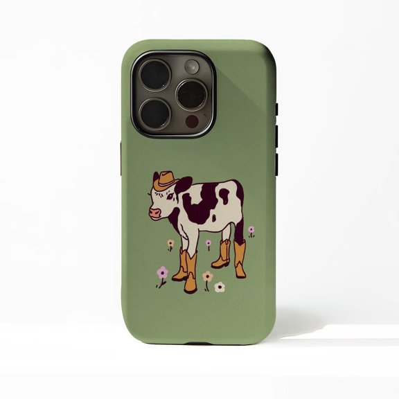 Protective iPhone Case Cute Cow With Cowboy Hat Design Protective Cell Phone Case Style 2 IP13/14 Magnetic MagSafe Compatible