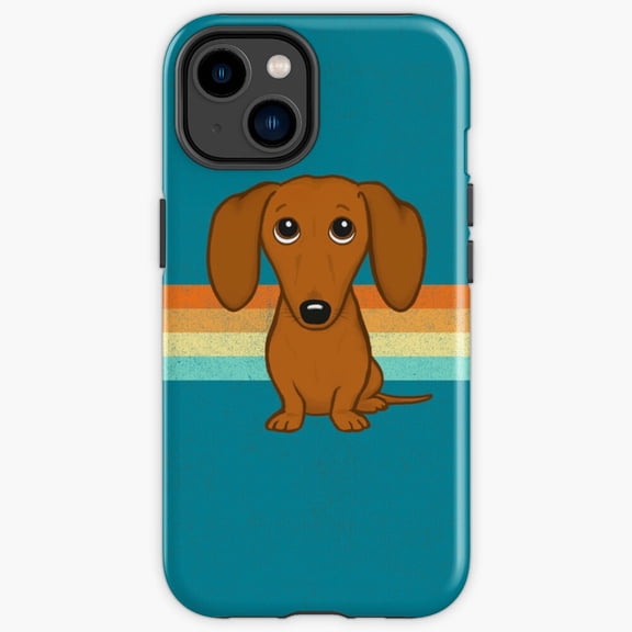 Protective iPhone Case Cute Dachshund Cartoon Wiener Dog Long Puppy Line Art Shield IP15 Magnetic MagSafe Compatible