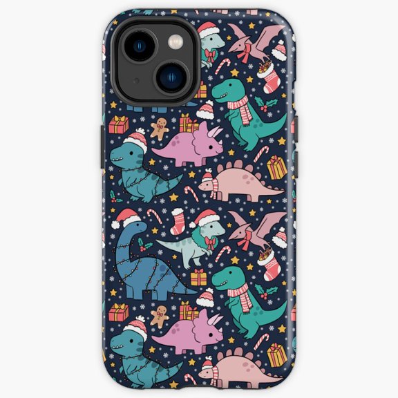 Protective iPhone Case Cute Dinosaurs Winter Pattern Durable Smartphone Cover IP15 Magnetic MagSafe Compatible