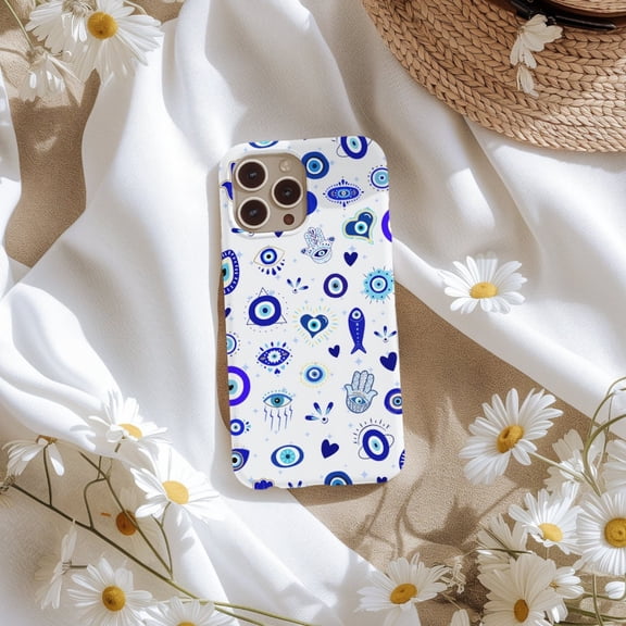Protective iPhone Case Cute Evil Eye Collage Phone Case Artistic Evil Eye Print Aesthetic Hamsa IP13/14 Magnetic MagSafe Compatible