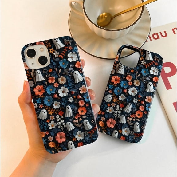 Protective iPhone Case Cute Ghost Phone Case Fun Spooky Vibe IP15 Magnetic MagSafe Compatible