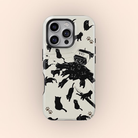 Protective iPhone Case Cute Ink Black Cat Minimalist Clean Silhouette Witchy Feline Cover IP13/14 Magnetic MagSafe Compatible