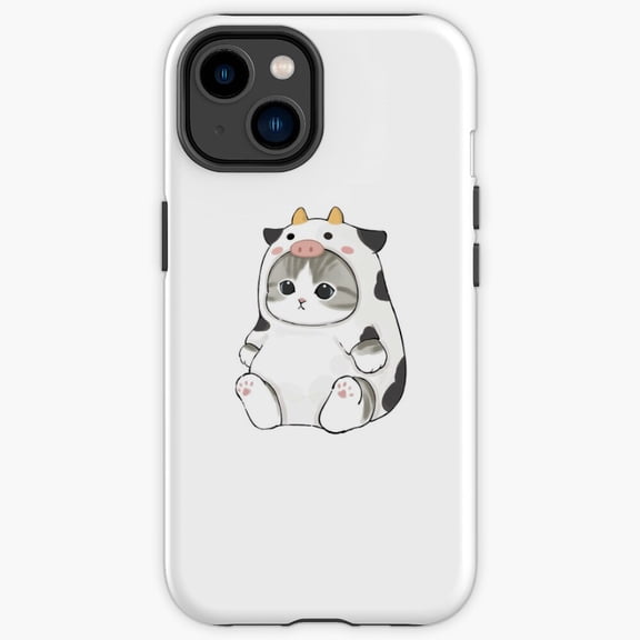 Protective iPhone Case Cute Kitten Wearing Cow Onesie Costume Animal Pattern Shield IP16 Magnetic MagSafe Compatible
