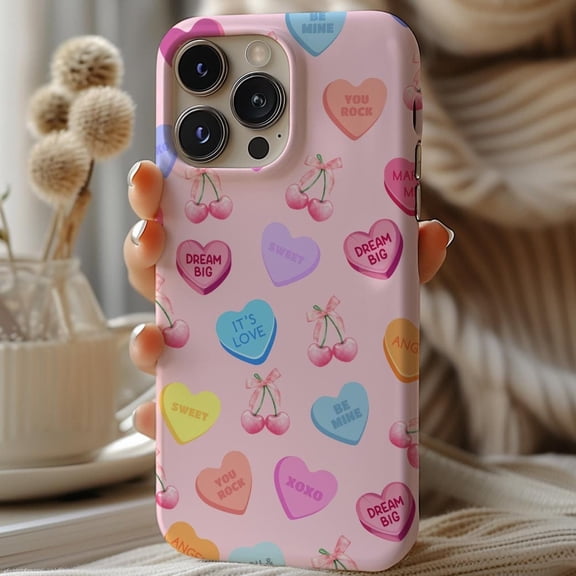 Protective iPhone Case Cute Valentines Candy Cherries Phone Case Girly Coquette Trendy Theme IP16 Magnetic MagSafe Compatible