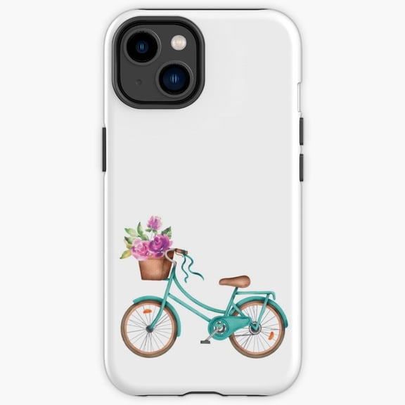 Protective iPhone Case Cycling With Flowers Basket Bicycle Sport Botanical Trip Heavy Duty Shockproof Hard Shell IP13/14 Magnetic MagSafe Compatible