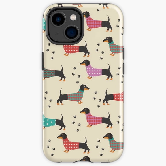 Protective iPhone Case Dachshund Dackel Seamless Pattern Wiener Dog Silhouette Grid Cover IP13/14 Magnetic MagSafe Compatible