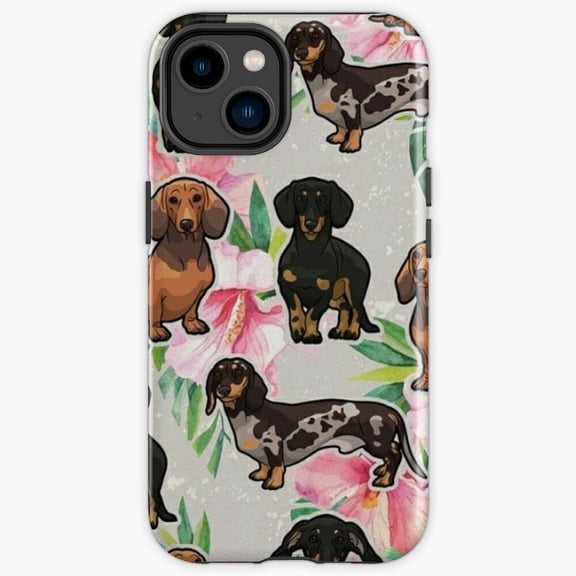 Protective iPhone Case Dachshund Dog Traditional Wiener Puppy Pet Portrait Shield IP13/14 Magnetic MagSafe Compatible