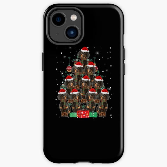 Protective iPhone Case Dachshund Dog Winter Tree Dog Lovers Wiener Pet Portrait Cover IP13/14 Magnetic MagSafe Compatible