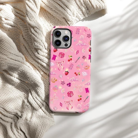 Protective iPhone Case Dainty Coquette Collage Phone Case Preppy Pink Gummy Bears Aesthetic Design IP13/14 Magnetic MagSafe Compatible