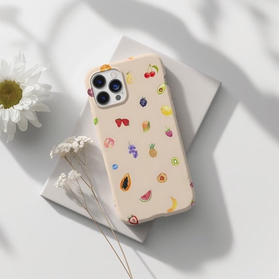 Protective iPhone Case Dainty Fruit Collage Protective Cell Phone Case Summer Pattern Minimalist Aesthetic Cover IP13/14 Magnetic MagSafe Compatible