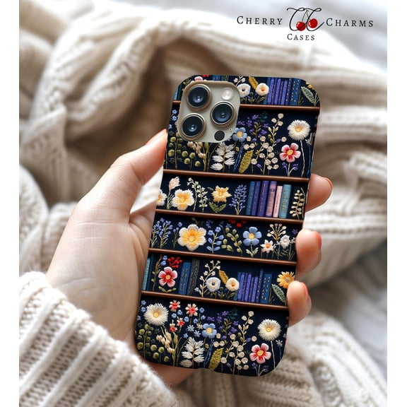 Protective iPhone Case Dark Academia Bookish Cell Phone Case Cottagecore Book Lover Floral Aesthetic Cover IP13/14 Magnetic MagSafe Compatible