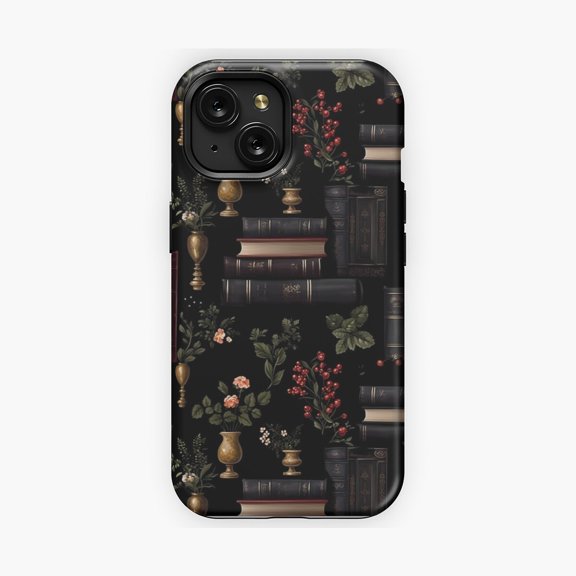 Protective iPhone Case Dark Academia Books Flowers Candles Night Library Phone Case IP15 Magnetic MagSafe Compatible