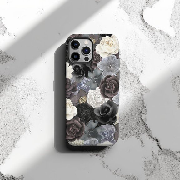 Protective iPhone Case Dark Floral Phone Case Flower Pattern Design Artistic Her Cover Version 2 IP13/14 Magnetic MagSafe Compatible