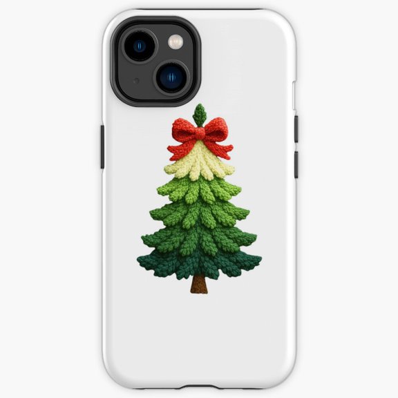 Protective iPhone Case Dark Green Winter Tree With Red Bow Traditional Guard IP16 Magnetic MagSafe Compatible